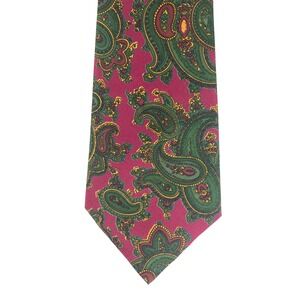 VTG Jim Thompson Mens Thai Silk Tie Paisley Red Green Gold Thailand 55x3.5 NWT